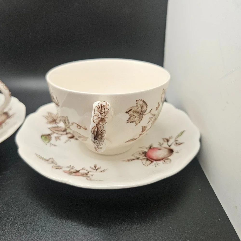 Vintage Johnson Bros Harvest Time England 2 Cup & Saucer Sets Fruit Crazing